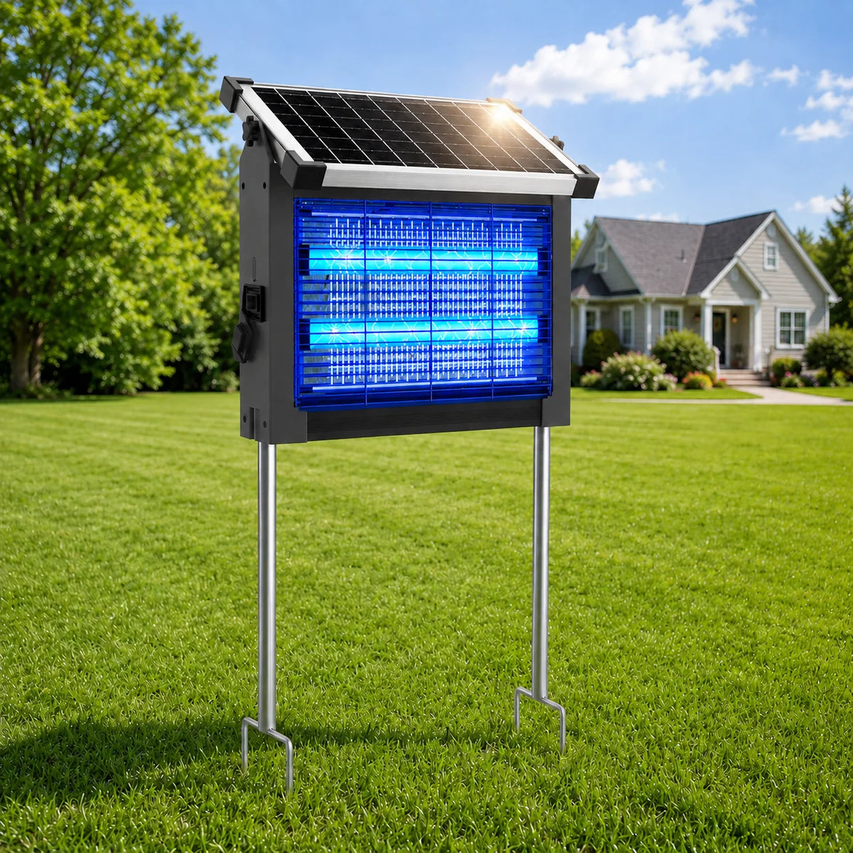 Solar Bug Zapper 4500V Outdoor Waterproof Panel Sensor Garden Patio