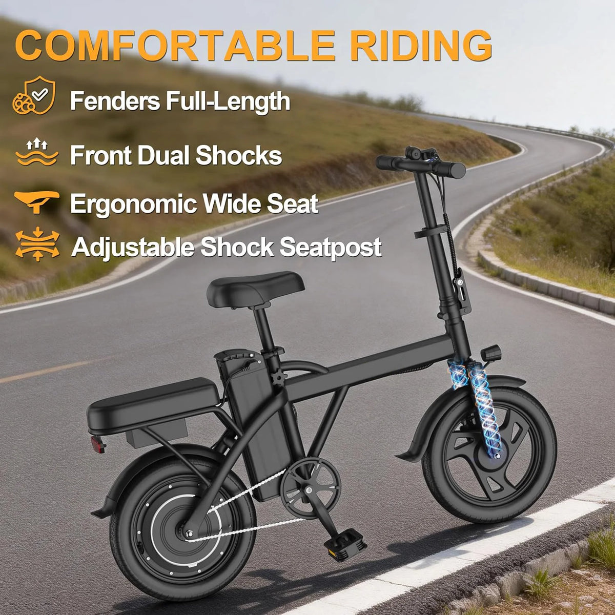 Ladped Foldable Electric Bike 500W 48V Two Seats 22 MPH