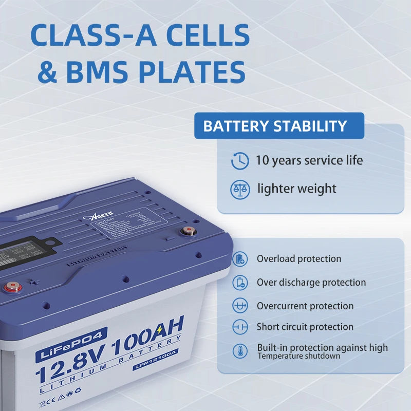 ANERN LiFePO4 Battery 12V 100Ah 200Ah Inverter Solar System