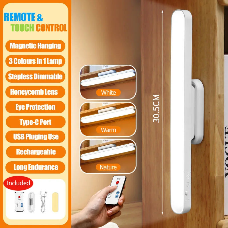 Remote LED Desk Lamp Magnetic Hanging Night Light USB Rechargeable Reading Light