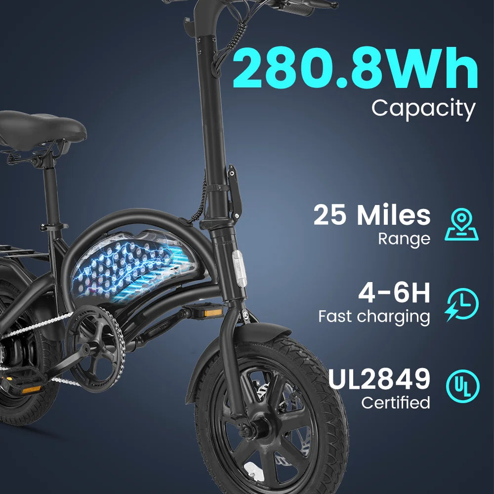 DYU Folding Electric Bike For Adults 500W Peak 20 MPH